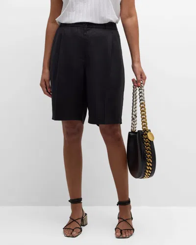 Eileen Fisher Pleated Organic Linen Bermuda Shorts In Black