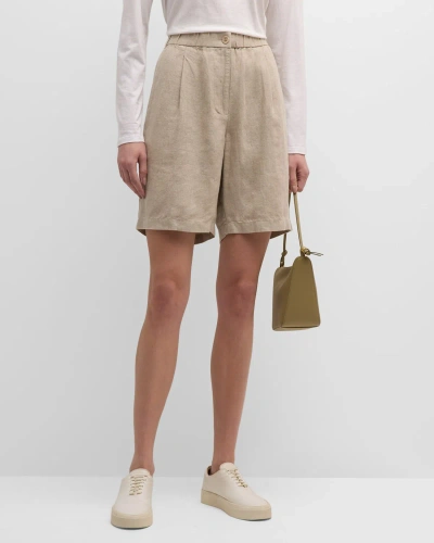 Eileen Fisher Pleated Organic Linen Bermuda Shorts In Undyed Natural
