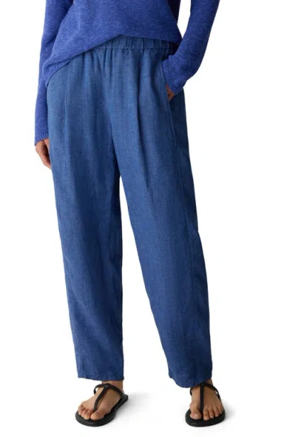 Eileen Fisher Pleated Organic Linen Lantern Ankle Pants In Blue