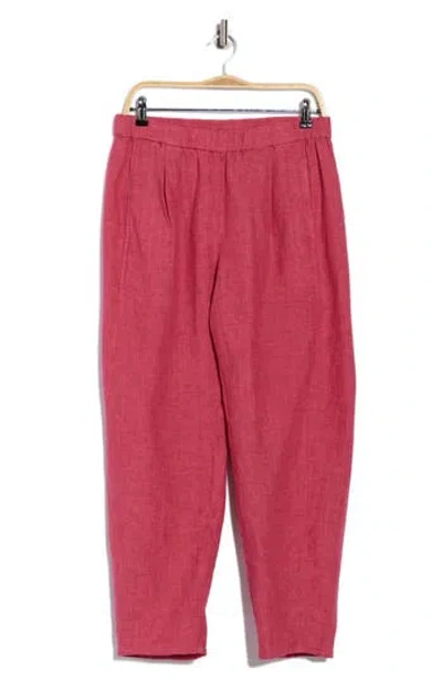 Eileen Fisher Pleated Organic Linen Lantern Ankle Pants In Red