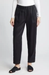 Eileen Fisher Pleated Organic Linen Lantern Pants In Black