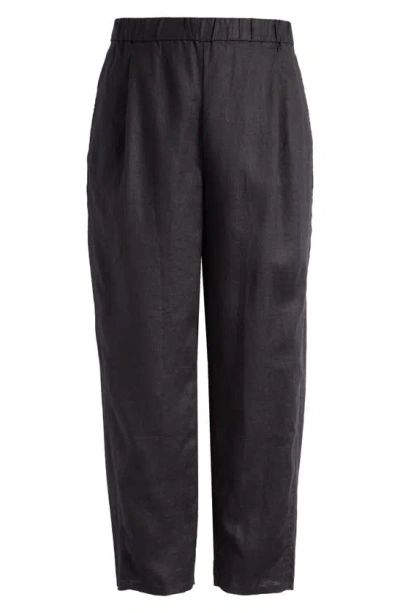 Eileen Fisher Pleated Organic Linen Lantern Pants In Black