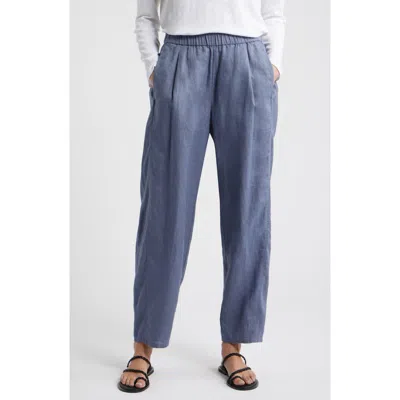 Eileen Fisher Pleated Organic Linen Lantern Pants In Blue