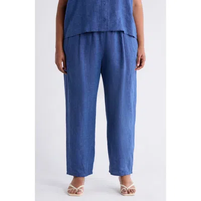 Eileen Fisher Pleated Organic Linen Lantern Pants In Blue