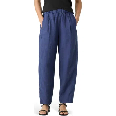 Eileen Fisher Pleated Organic Linen Lantern Pants In Blue