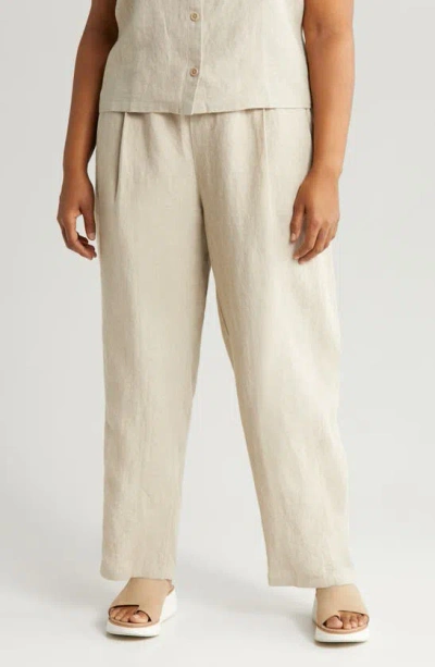 Eileen Fisher Pleated Organic Linen Lantern Pants In Undyed Natural