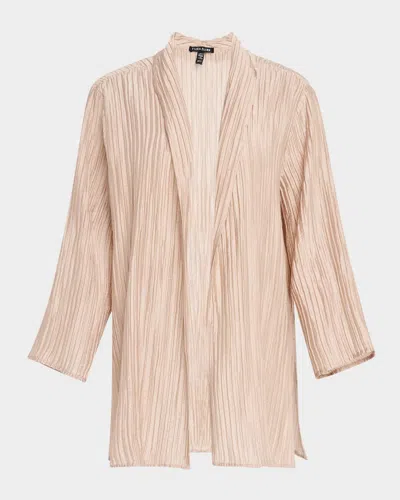 Eileen Fisher Pleated Shimmer Open-front Jacket In Wheat