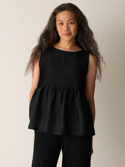Eileen Fisher Pleated Silk Bateau Neck Tank In Ink