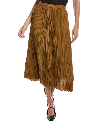 Eileen Fisher Pleated Silk Flare Skirt In Brown