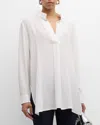 Eileen Fisher Pleated Silk Georgette Crepe Tunic In Ivory