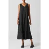 Eileen Fisher Tiered Sleeveless Crinkled Midi Dress In Black
