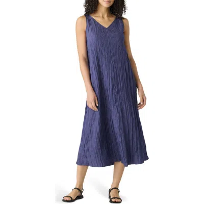 Eileen Fisher Pleated Silk Midi Dress In Bluette
