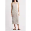 Eileen Fisher Pleated Silk Midi Dress In Gray