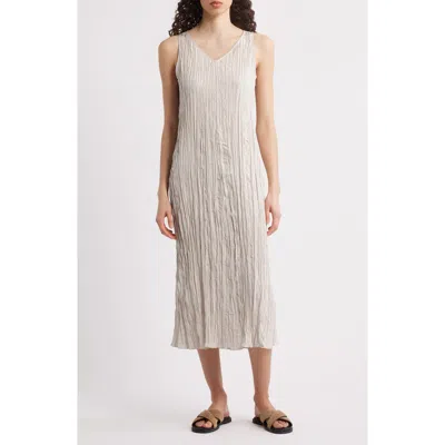Eileen Fisher Pleated Silk Midi Dress In Gray
