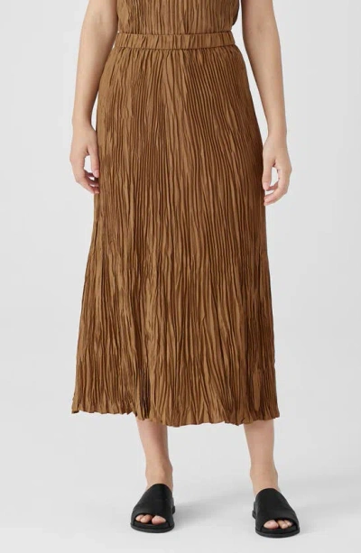 Eileen Fisher Pleated Silk Midi Skirt In Bronze