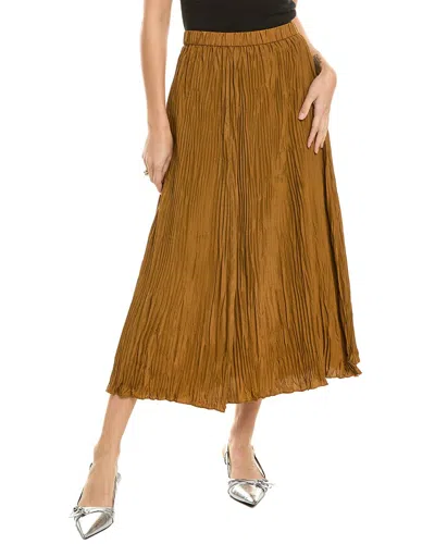 Eileen Fisher Pleated Silk Skirt In Brown