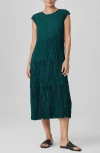 Eileen Fisher Pleated Tiered Silk Midi Dress In Agean