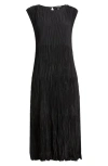 Eileen Fisher Tiered A-line Crinkled Silk Midi Dress In Black