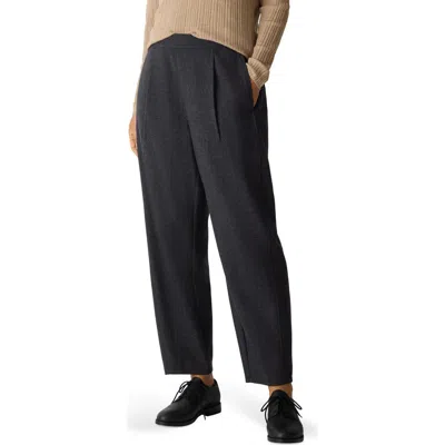 Eileen Fisher Pleated Virgin Wool Ankle Lantern Pants In Black