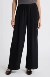 Eileen Fisher Pleated Wide Leg Silk Pants In Black