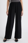 Eileen Fisher Pleated Wide Leg Silk Pants In Black