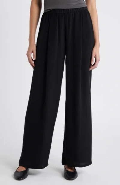 Eileen Fisher Pleated Wide Leg Silk Pants In Black