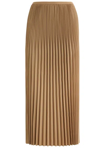 Eileen Fisher Pleated Wool-blend Midi Skirt In Beige