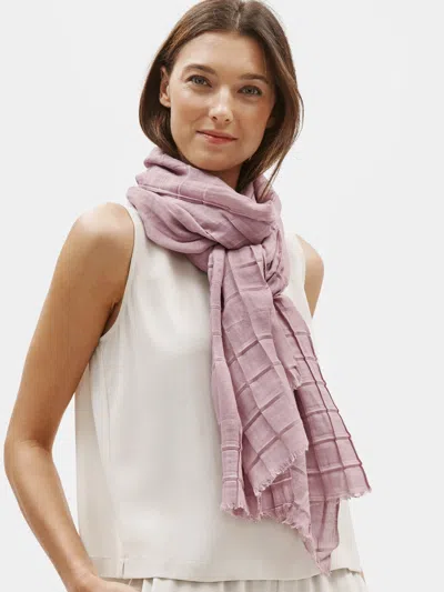 Eileen Fisher Pleated Wool Silk Grid Scarf In Pink