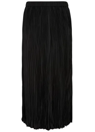 Eileen Fisher Plissé Silk Midi Skirt In Black