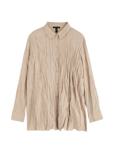 Eileen Fisher Plissé Silk Shirt In Neutral
