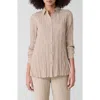 Eileen Fisher Plissé Silk Tunic Shirt In Wheat