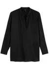 Eileen Fisher Plissé Stretch-silk Blouse In Black
