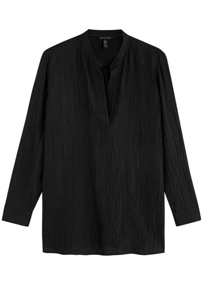Eileen Fisher Plissé Stretch-silk Blouse In Black