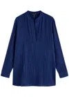 Eileen Fisher Mandarin Collar Textured Stretch Silk Tunic In Navy