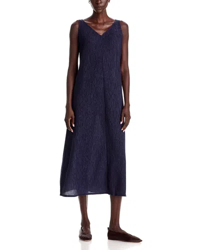 Eileen Fisher Plisse V Neck Dress In Blue