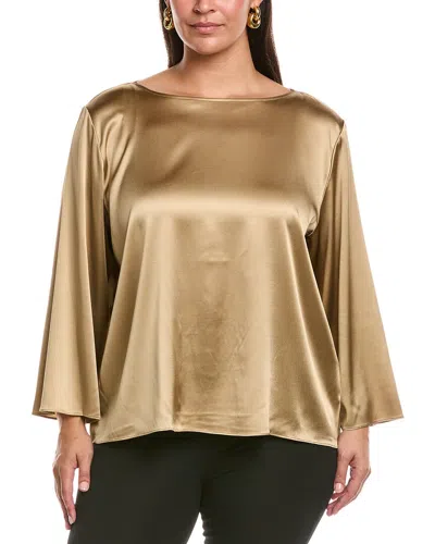 Eileen Fisher Plus Bateau Neck Silk-blend Top In Brown