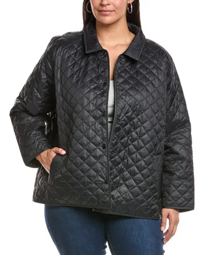Eileen Fisher Missy Eggshell Recycled Nylon Long Quilted Jacket In Black
