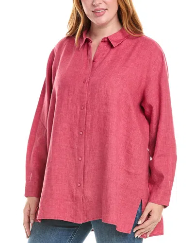 Eileen Fisher Plus Classic Collar Linen Shirt In Pink