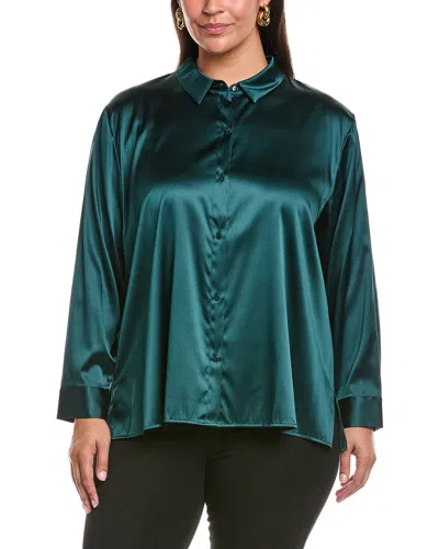 Eileen Fisher Plus Classic Collar Silk-blend Shirt In Green