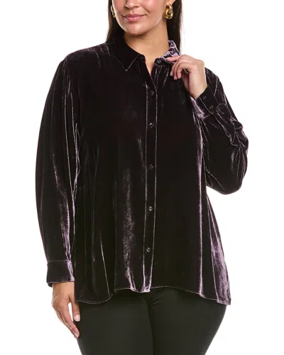Eileen Fisher Plus Classic Collar Velvet Silk-blend Shirt In Purple