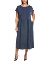 Eileen Fisher Plus Gathered Flare Dress In Blue