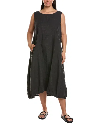 Eileen Fisher Plus Lantern Linen Maxi Dress In Black