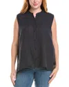 Eileen Fisher Plus Mandarin Collar Linen Shirt In Black
