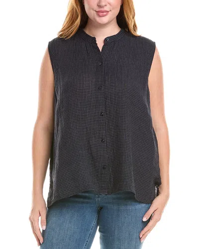 Eileen Fisher Plus Mandarin Collar Linen Shirt In Black