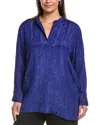 Eileen Fisher Plus Mandarin Collar Silk Tunic In Blue
