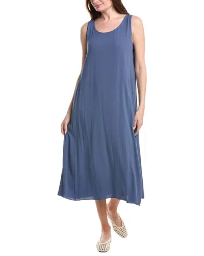 Eileen Fisher Plus Scoop Neck Silk Flare Dress In Blue