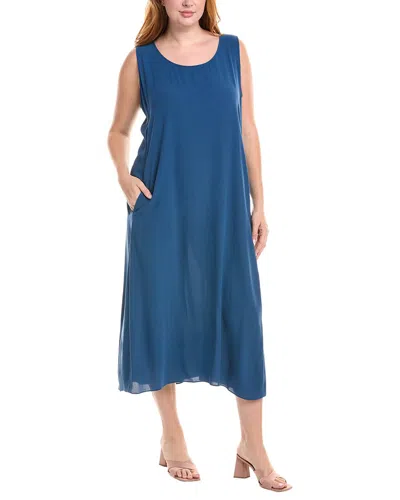 Eileen Fisher Plus Scoop Neck Silk Flare Dress In Blue