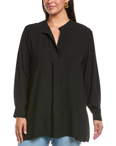 Eileen Fisher Plus Stand Collar Silk Tunic In Black