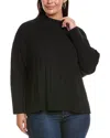 Eileen Fisher Cotton Fluff Rib Turtleneck Top In Black