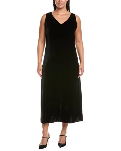 Eileen Fisher Plus V-neck Silk-blend Midi Dress In Black